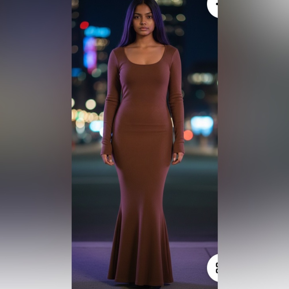 New- XXL Brown Maxi Long Sleeve Square Neck Dress Sexy Night Out Party Dress